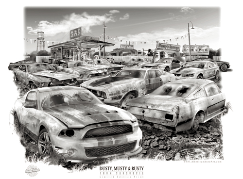 16x20 "Rusty Relics" Mixed Mustang Print